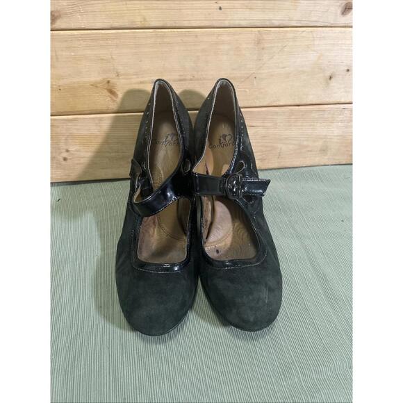 I  Love Comfort Mary Jane Pump Black Suede Leather Casual Strap Heels Sz 8.5 Y2k - Picture 3 of 9